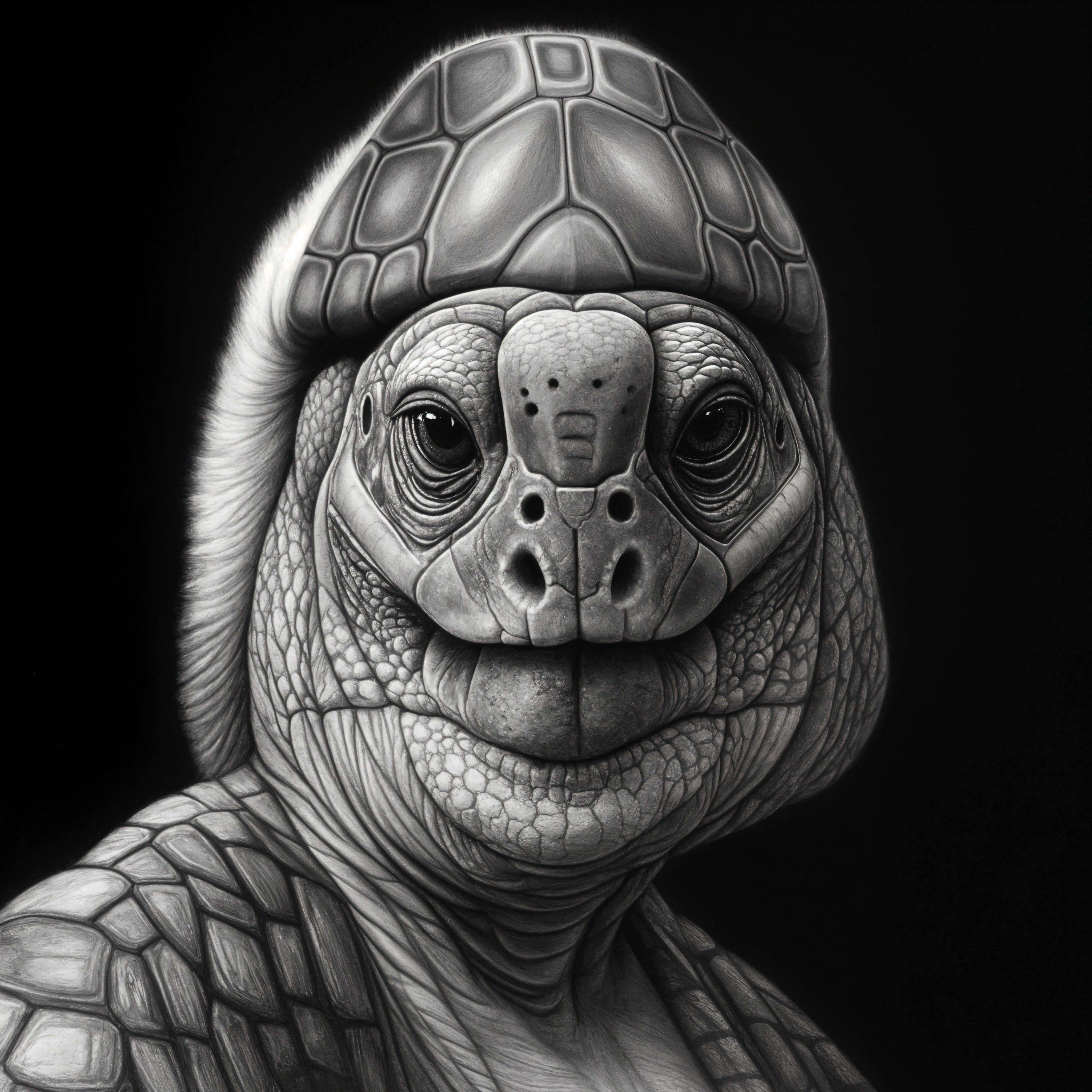 Detailed Black and White Drawing of a Tortoise
