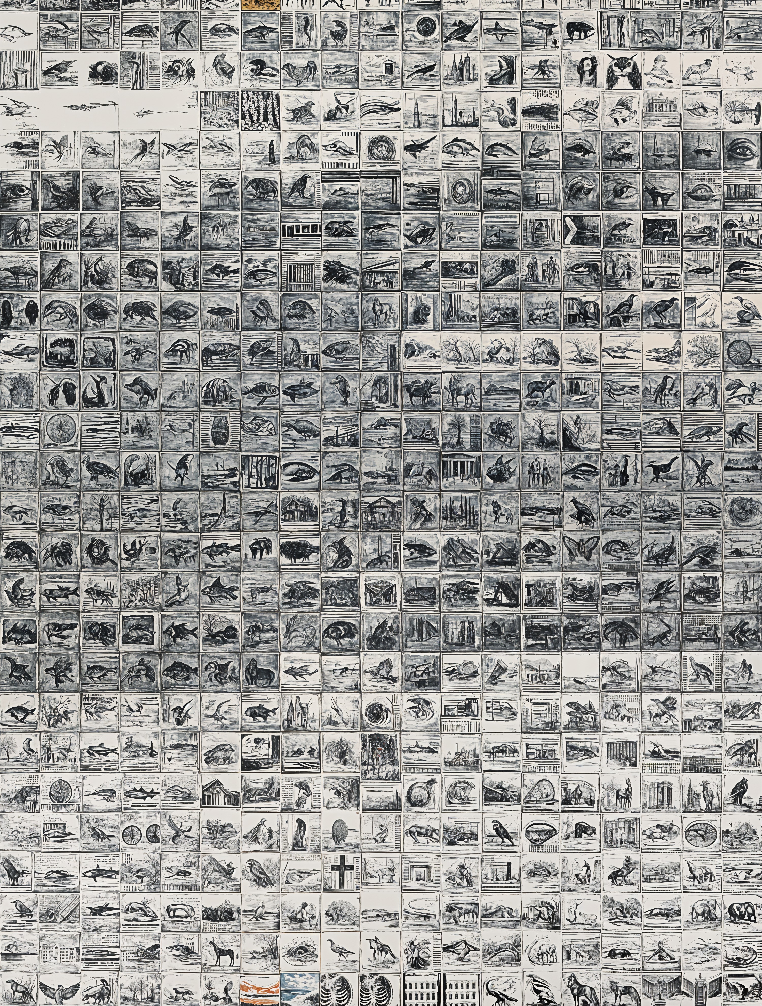 Collage of Black and White Illustrations in Grid Format