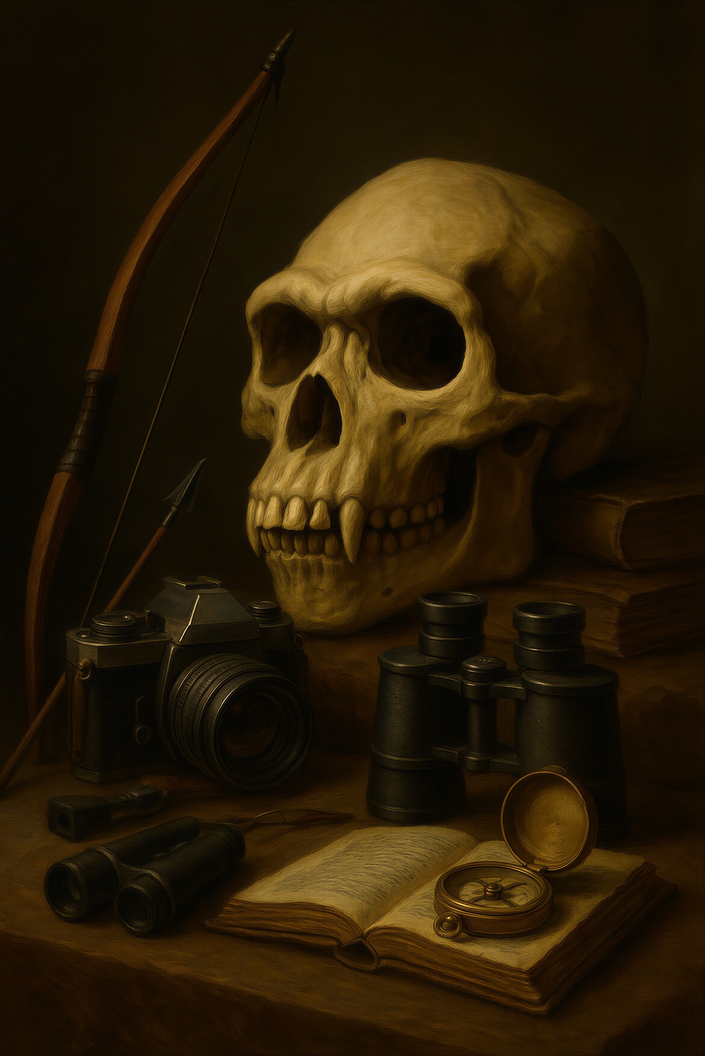 Still Life with Skull, Camera, Binoculars, and Books