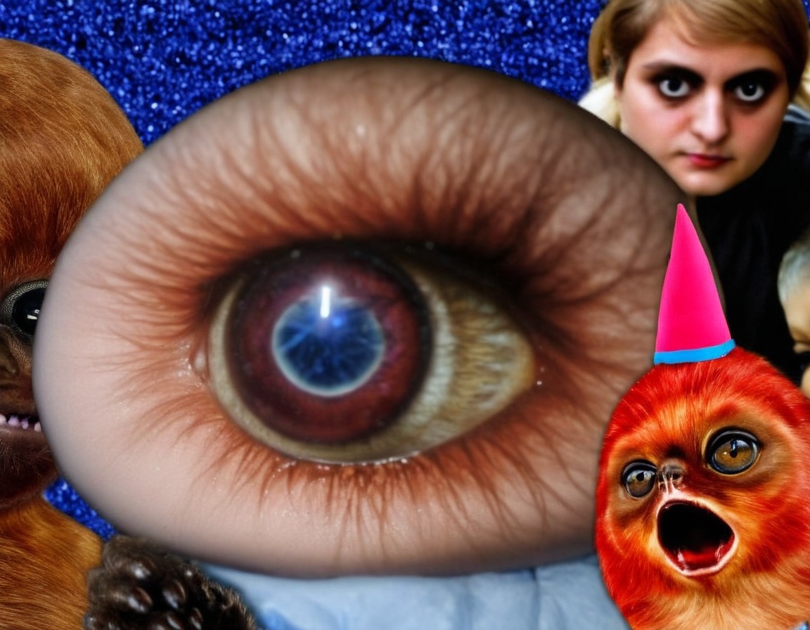 Surreal Composition with Oversized Human Eye and Creatures