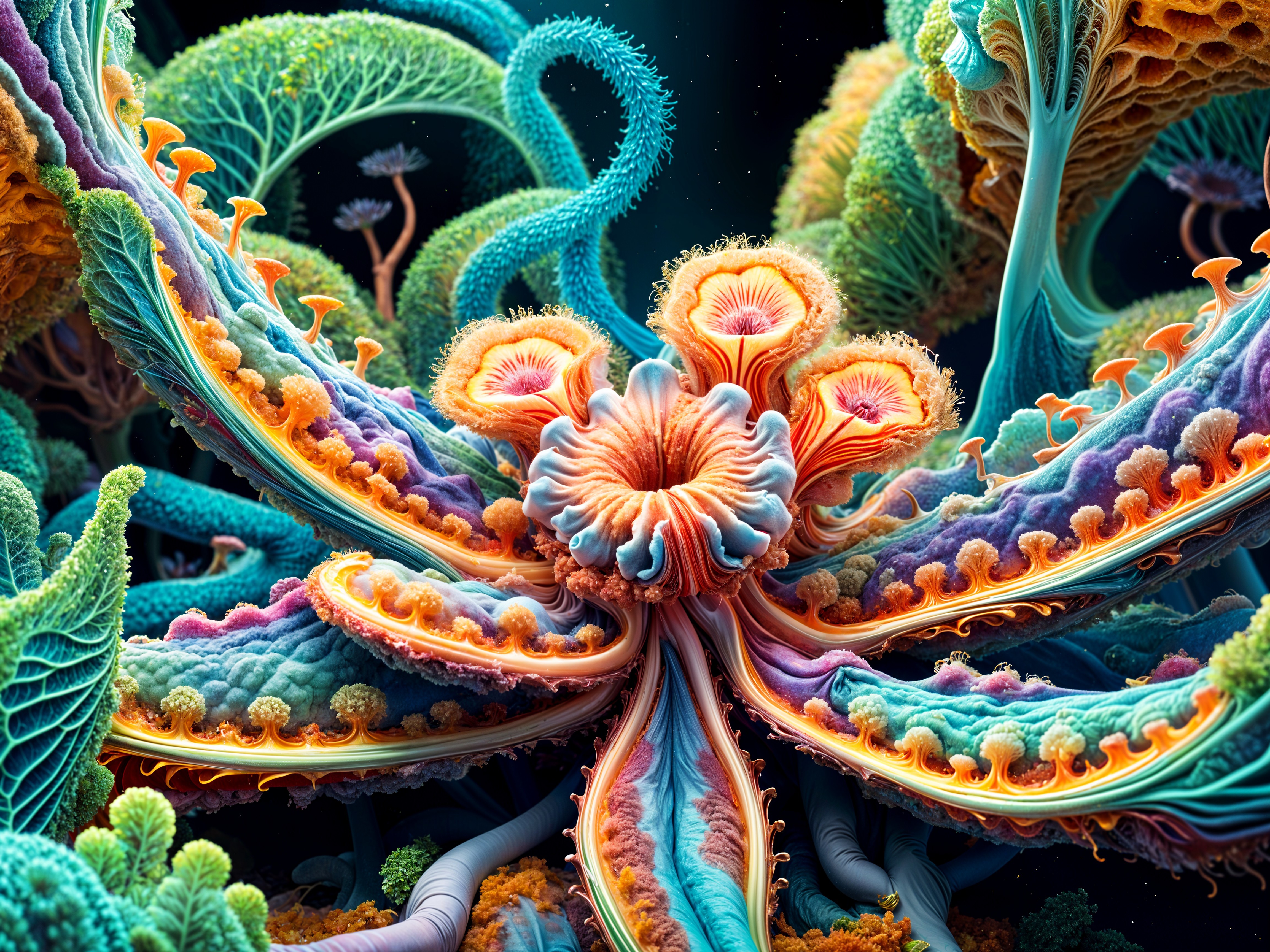 Surreal Underwater Scene with Colorful Coral Structures