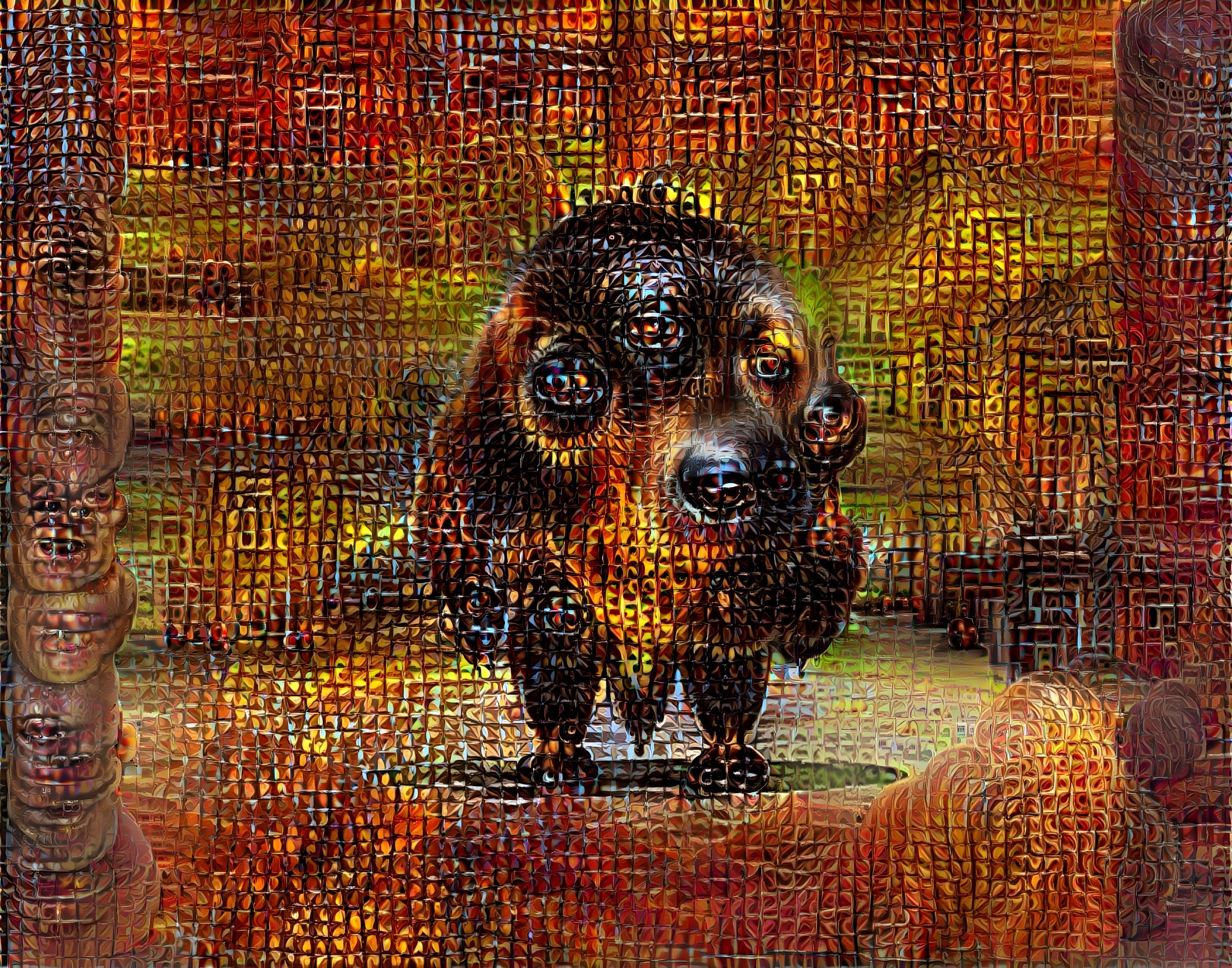 Surreal Multi-Eyed Brown Puppy Creature in Warm Colors