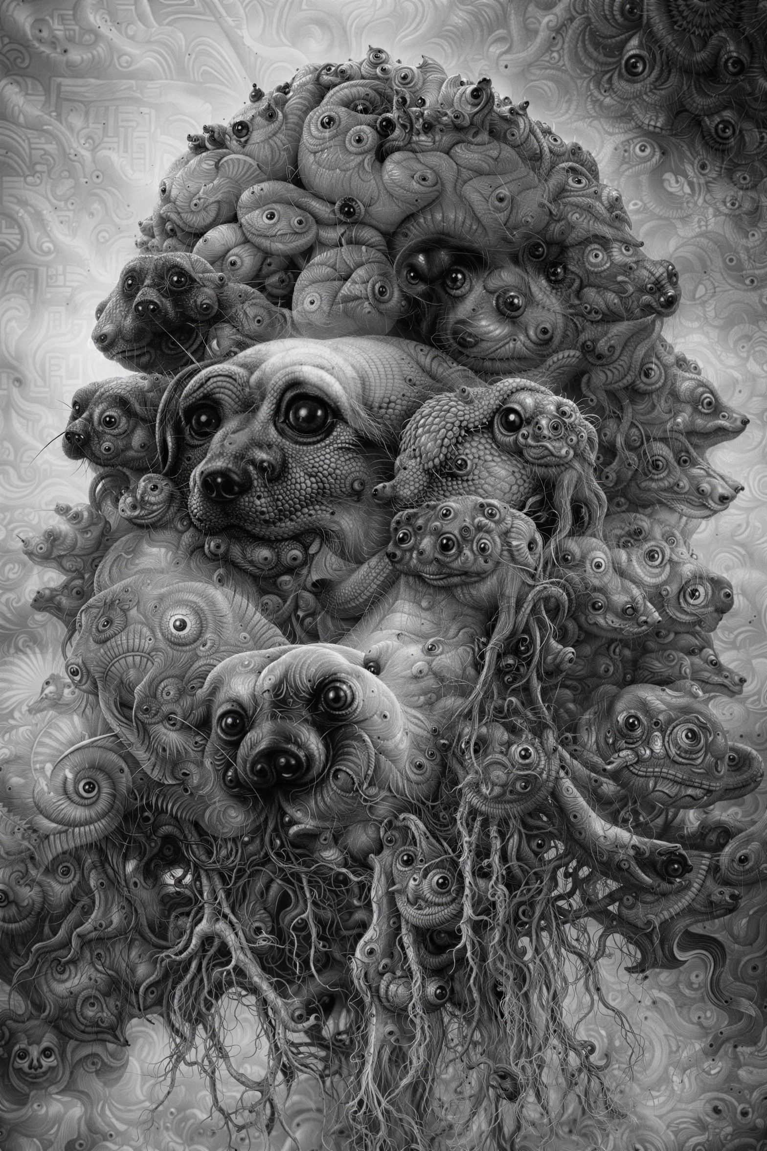 Monochrome Deep Dream Image of Human Head Shape