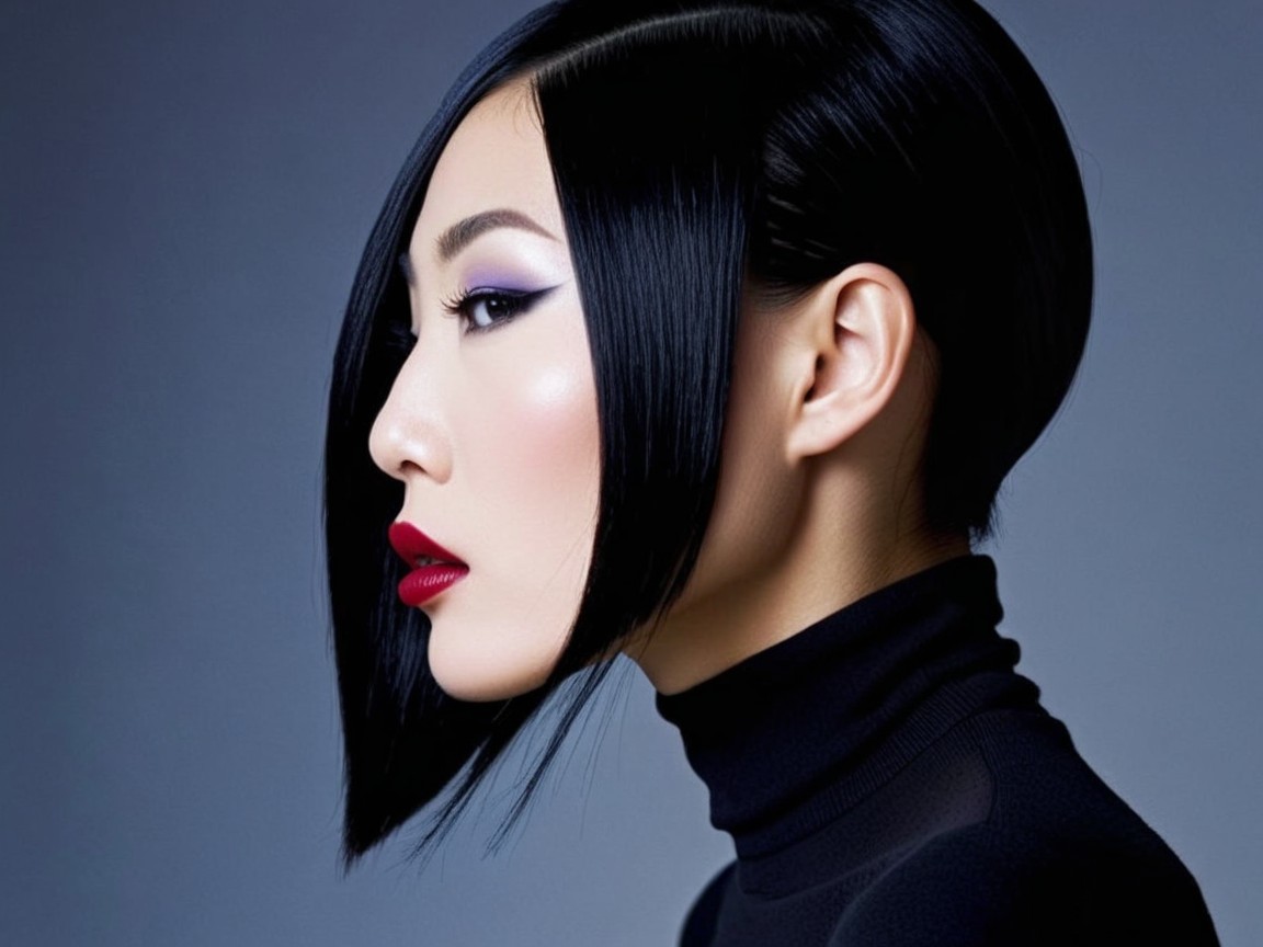 Profile of a Woman with Angular Bob Hairstyle