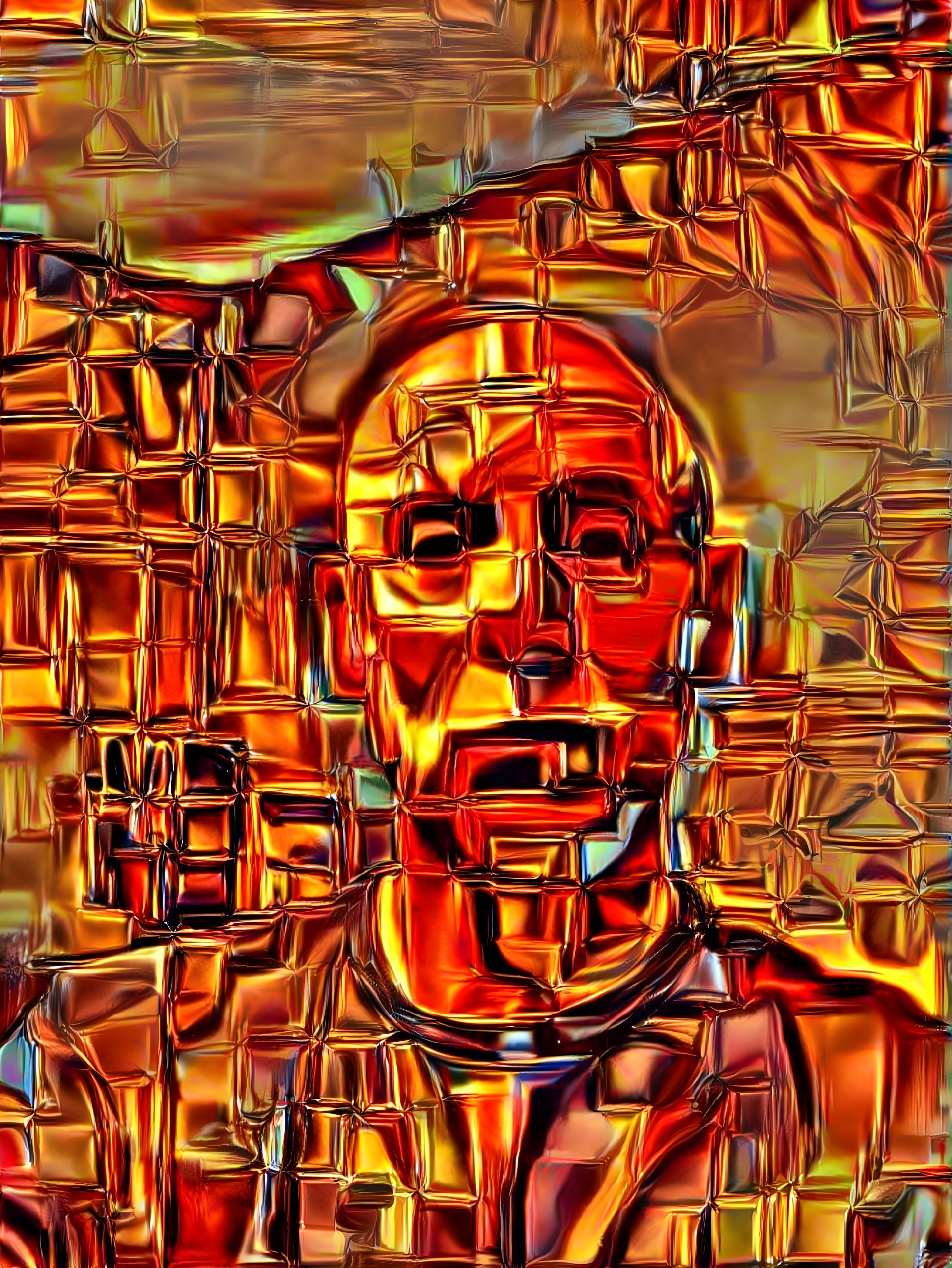 Cubist Abstract Portrait in Metallic Colors and Textures