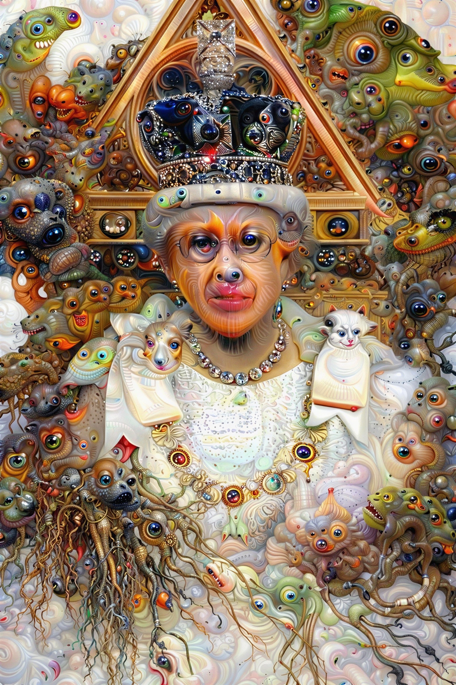 Psychedelic Digital Painting of Macaque Queen with Creatures