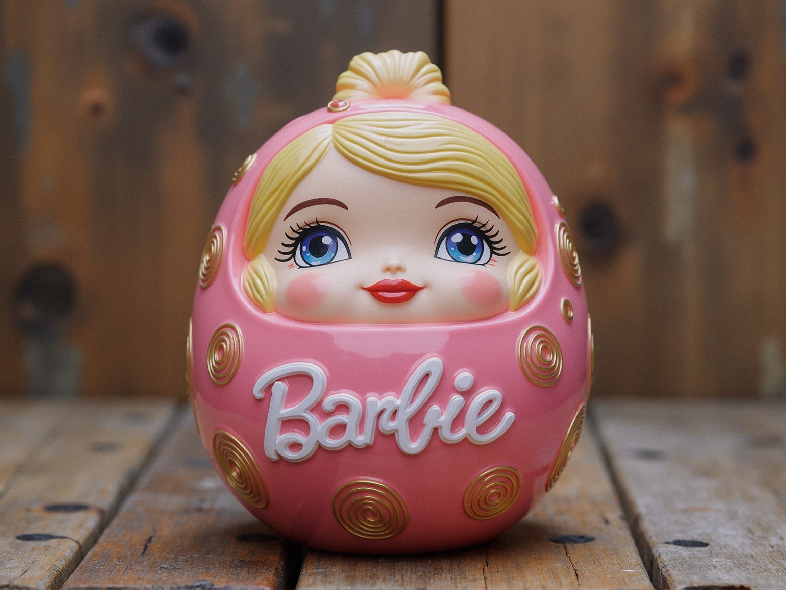 Whimsical Pink Decorative Doll Face with Glossy Shell