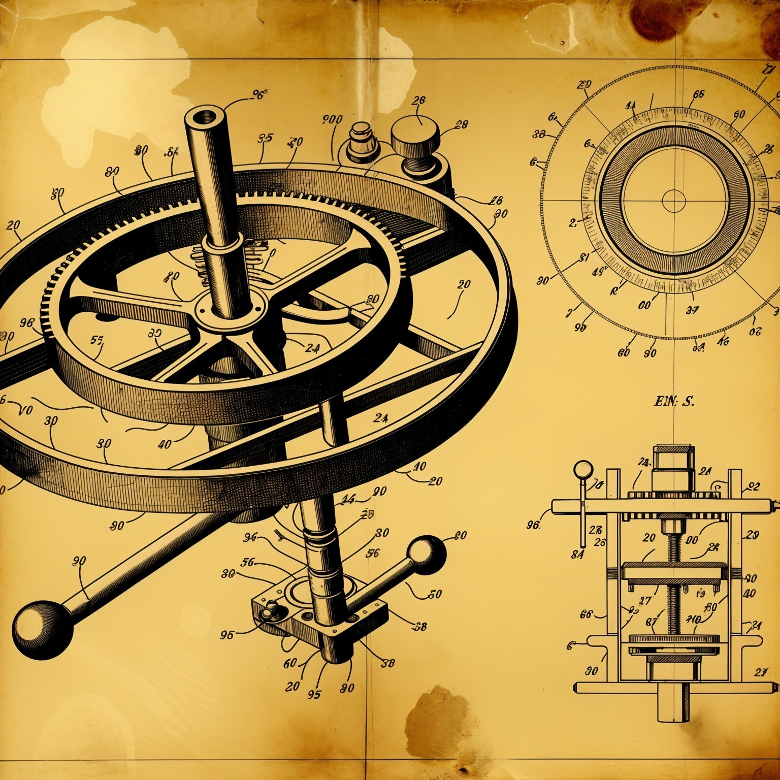 Vintage Engineering Blueprint of a Gear System