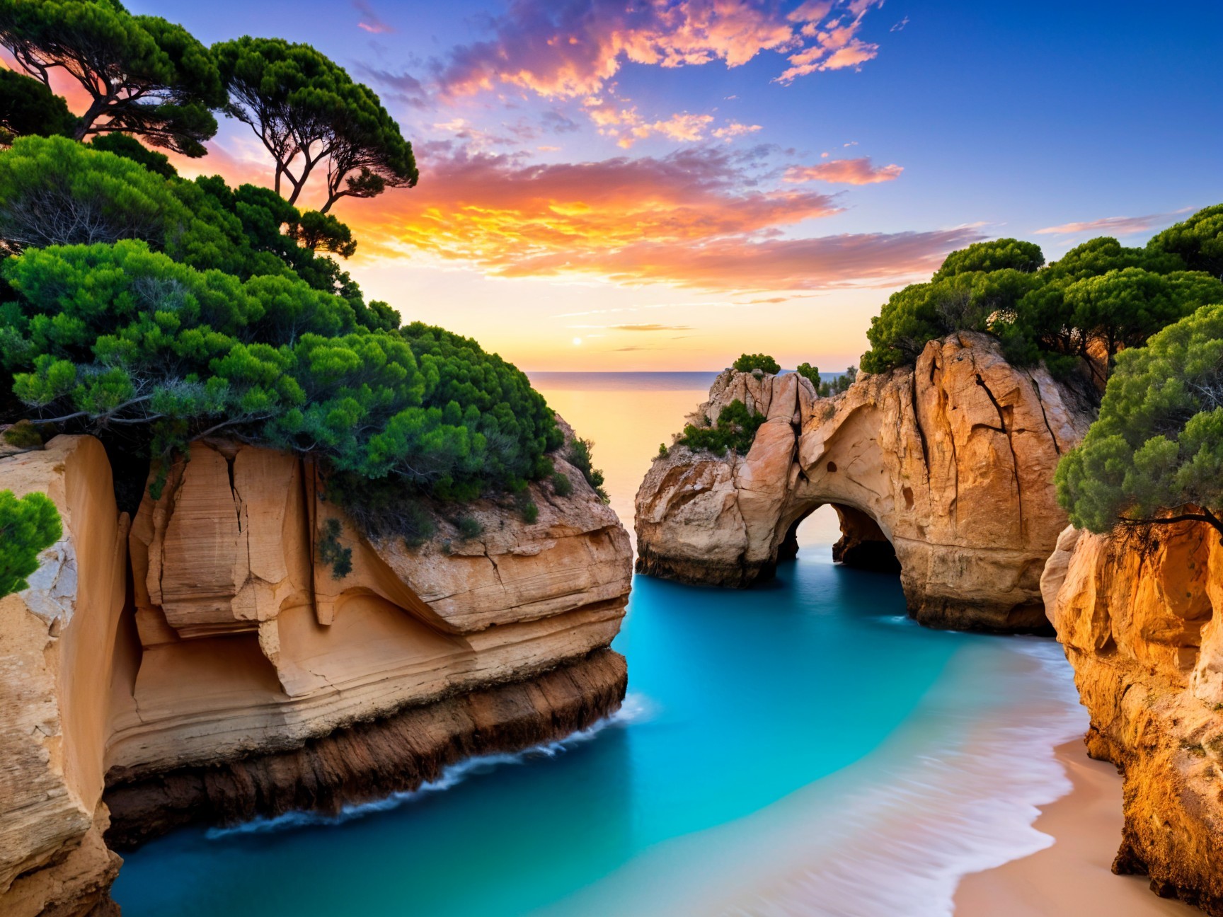 Coastal Scene with Sandy Beaches and Rocky Cliffs