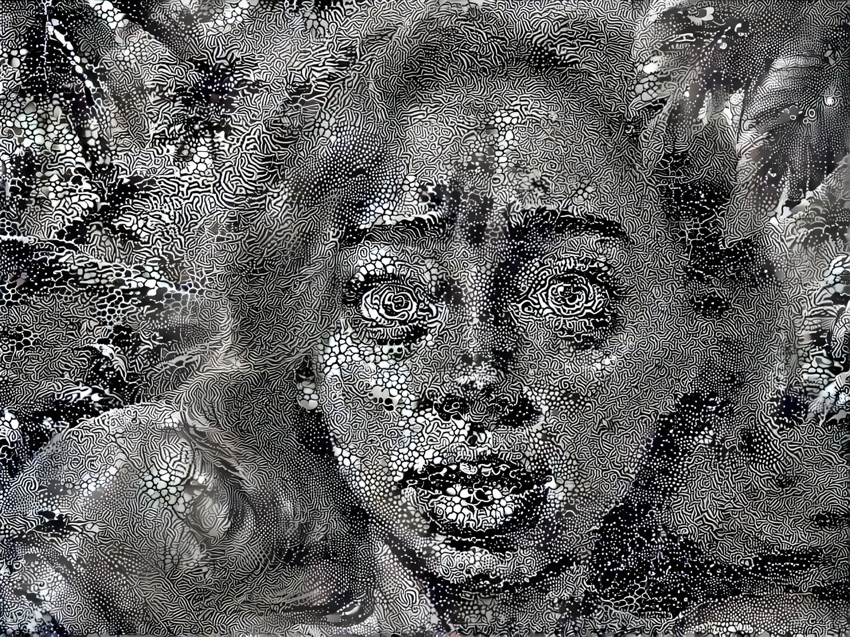 Intricate Black and White Illustration of a Woman's Face