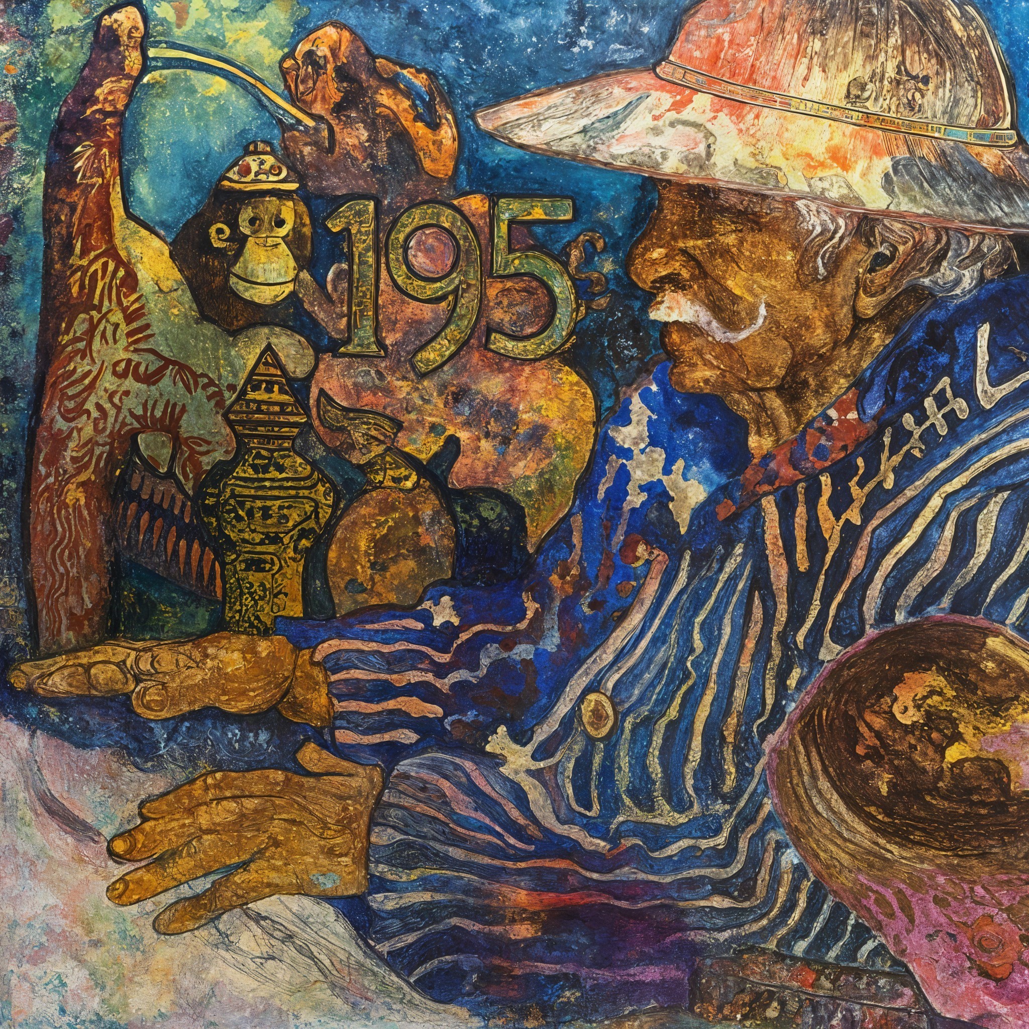 Vibrant Artwork of Elderly Man with Abstract Elements
