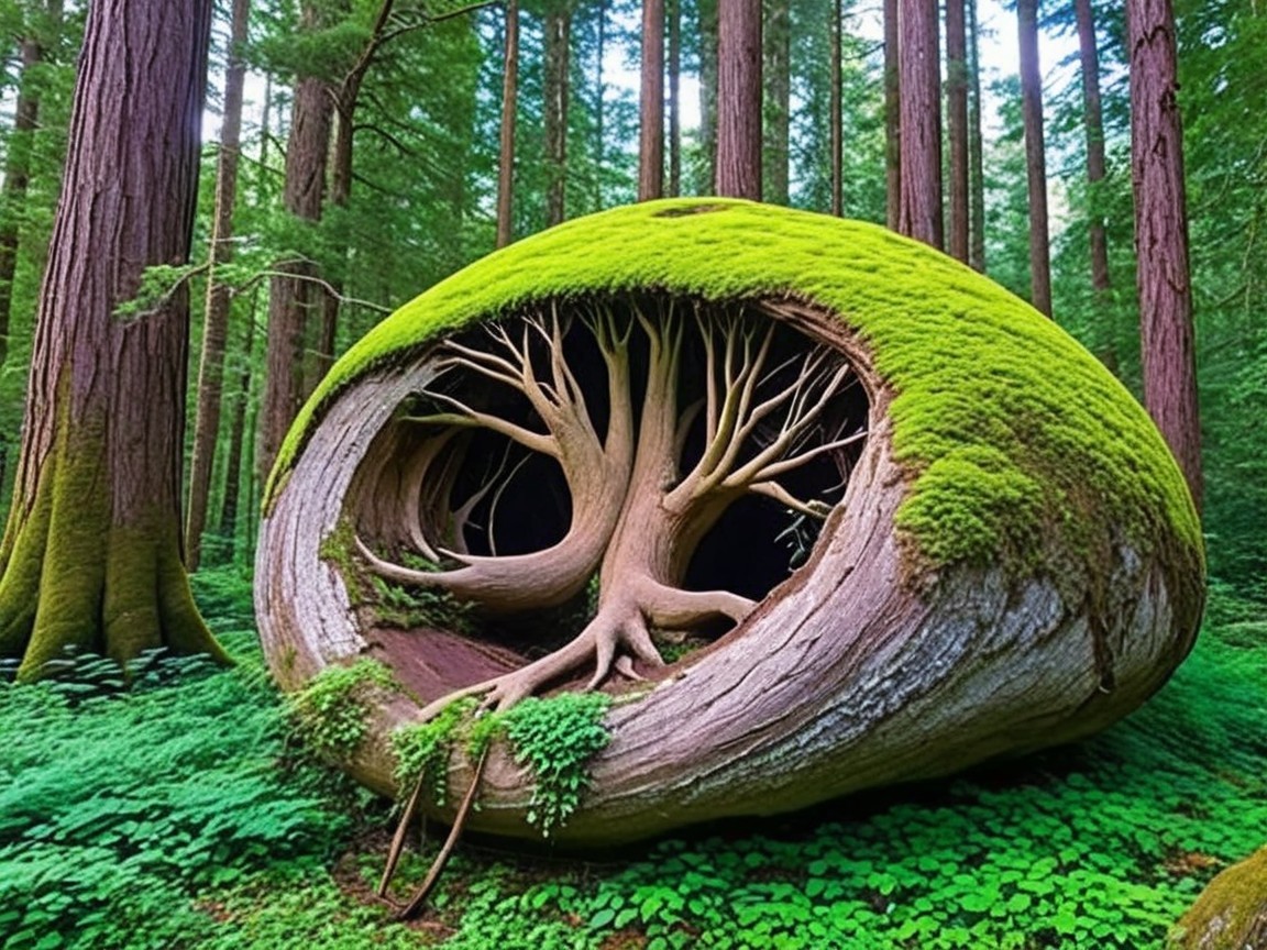 Oversized Stone Structure Resembling Tree Trunk