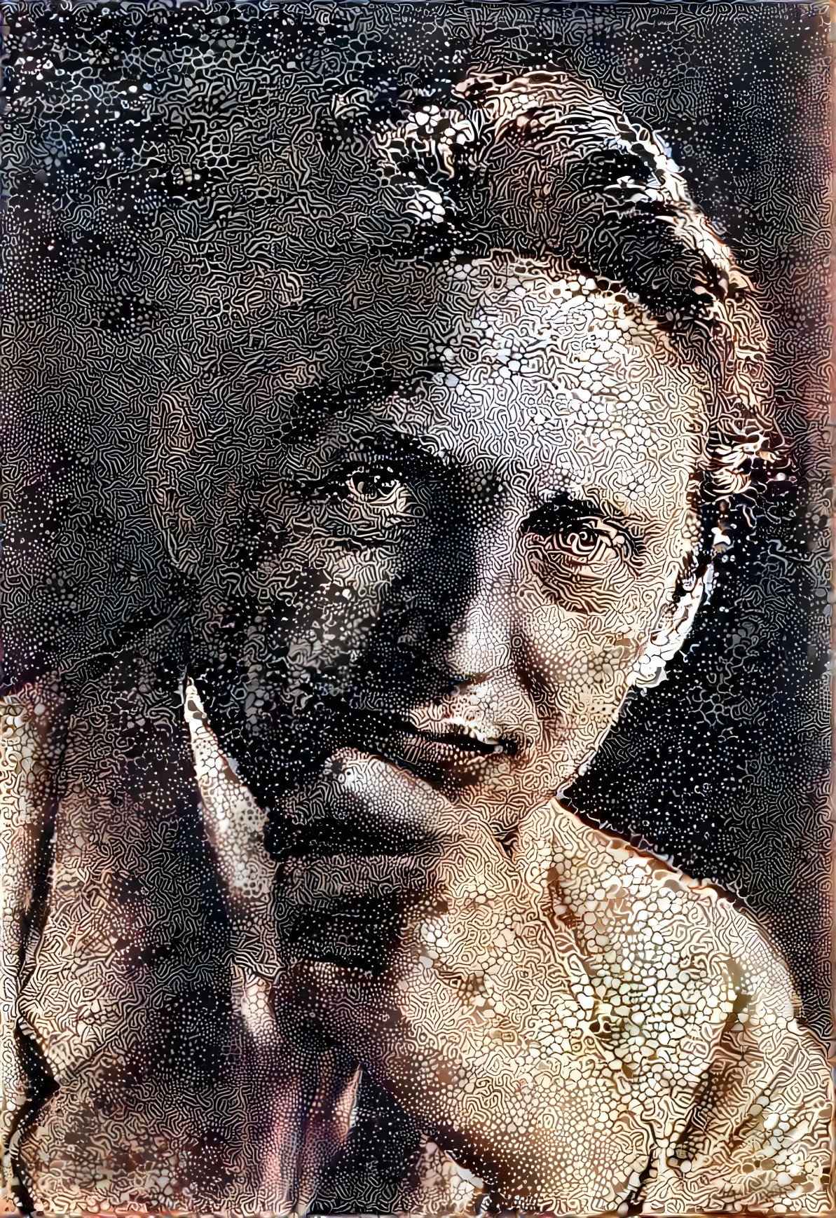 Stylized Portrait of a Thoughtful Man with Patterns