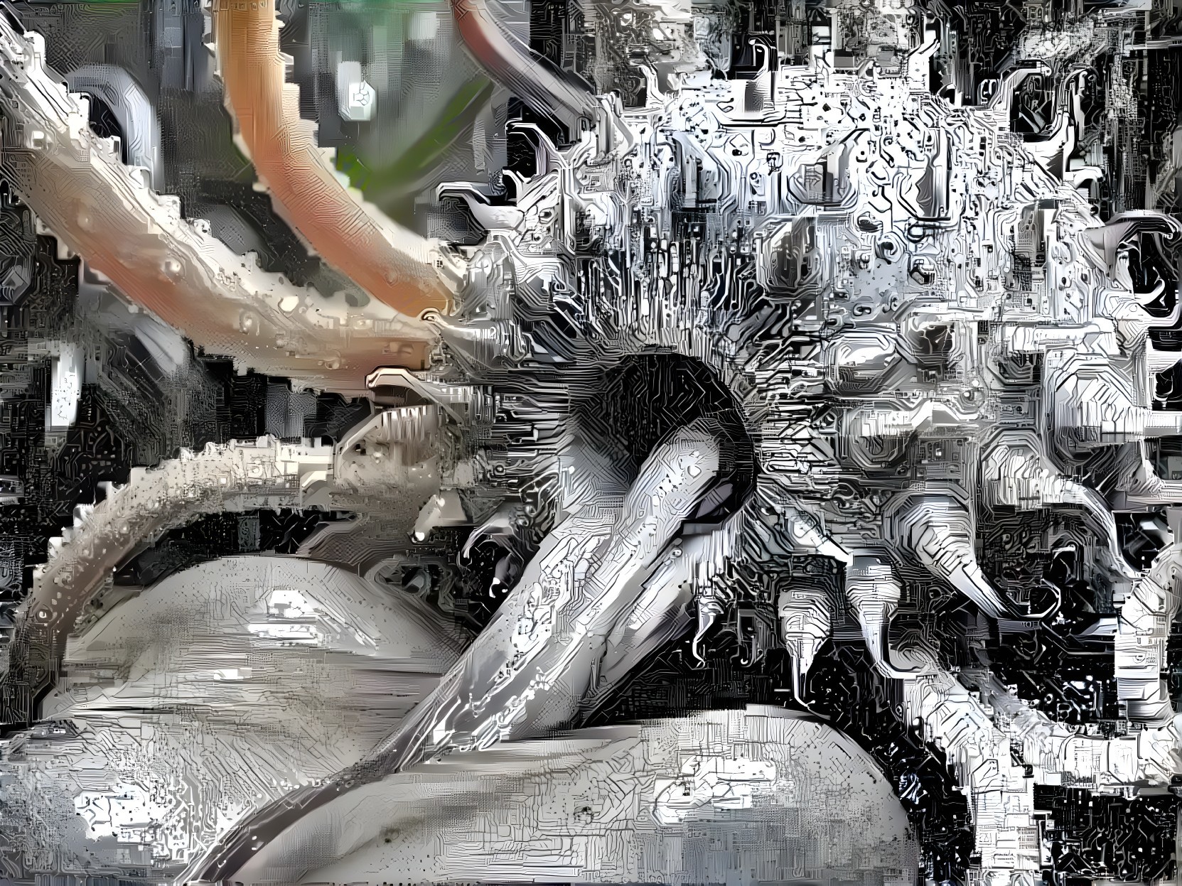Surreal Futuristic Creature with Organic and Mechanical Elements