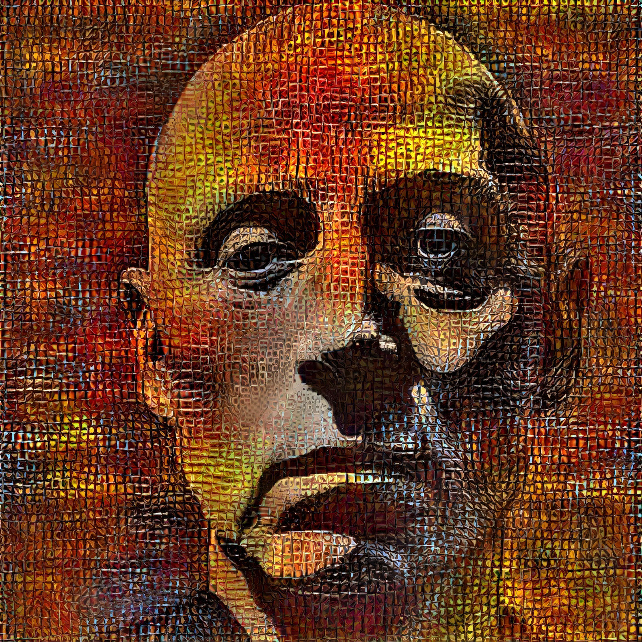 Mosaic Digital Art Portrait of a Bald Man in Warm Colors