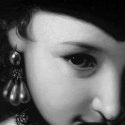 Black-and-White Portrait with Abstract Patterns and Depth