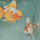 Goldfish in a serene aquatic environment with plants