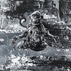 Stylized Monkey in Meditative Pose with Abstract Background