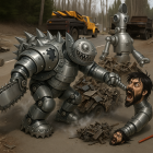 Surreal Scene of Robots and Detached Human Head