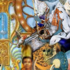 Fantastical Bird Figure in Steampunk Setting