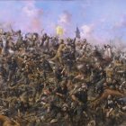 Abstract Crowd Scene with Flags in Turbulent Landscape