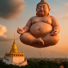 Buddha Figure in Serene Sky Over Picturesque Landscape