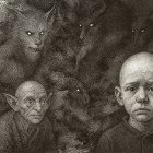 Surreal Digital Landscape with Abstract Circuits and Characters