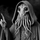 Mysterious cloaked figure with cephalopod features