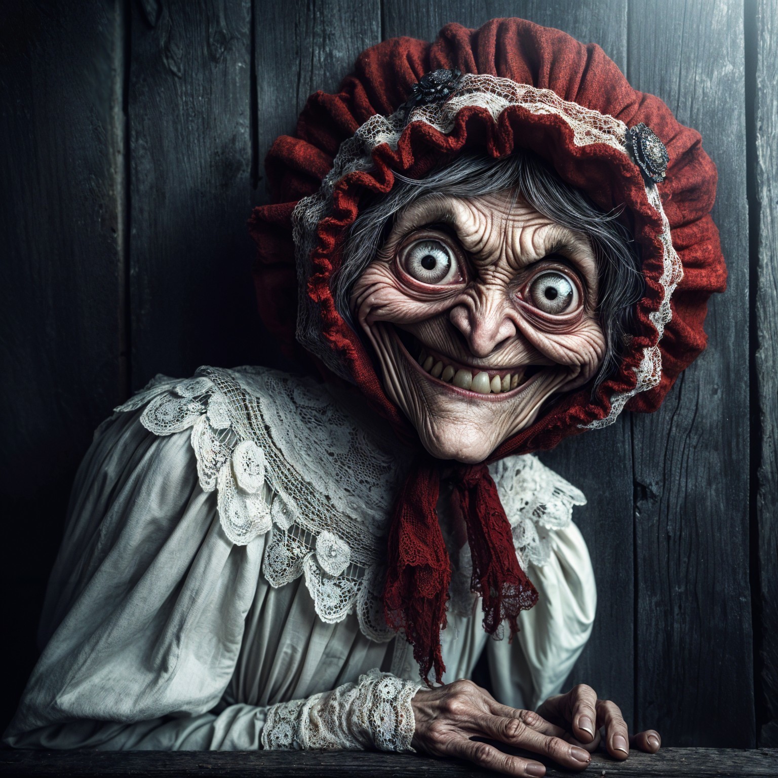 Grotesque Character in Dark Rustic Setting