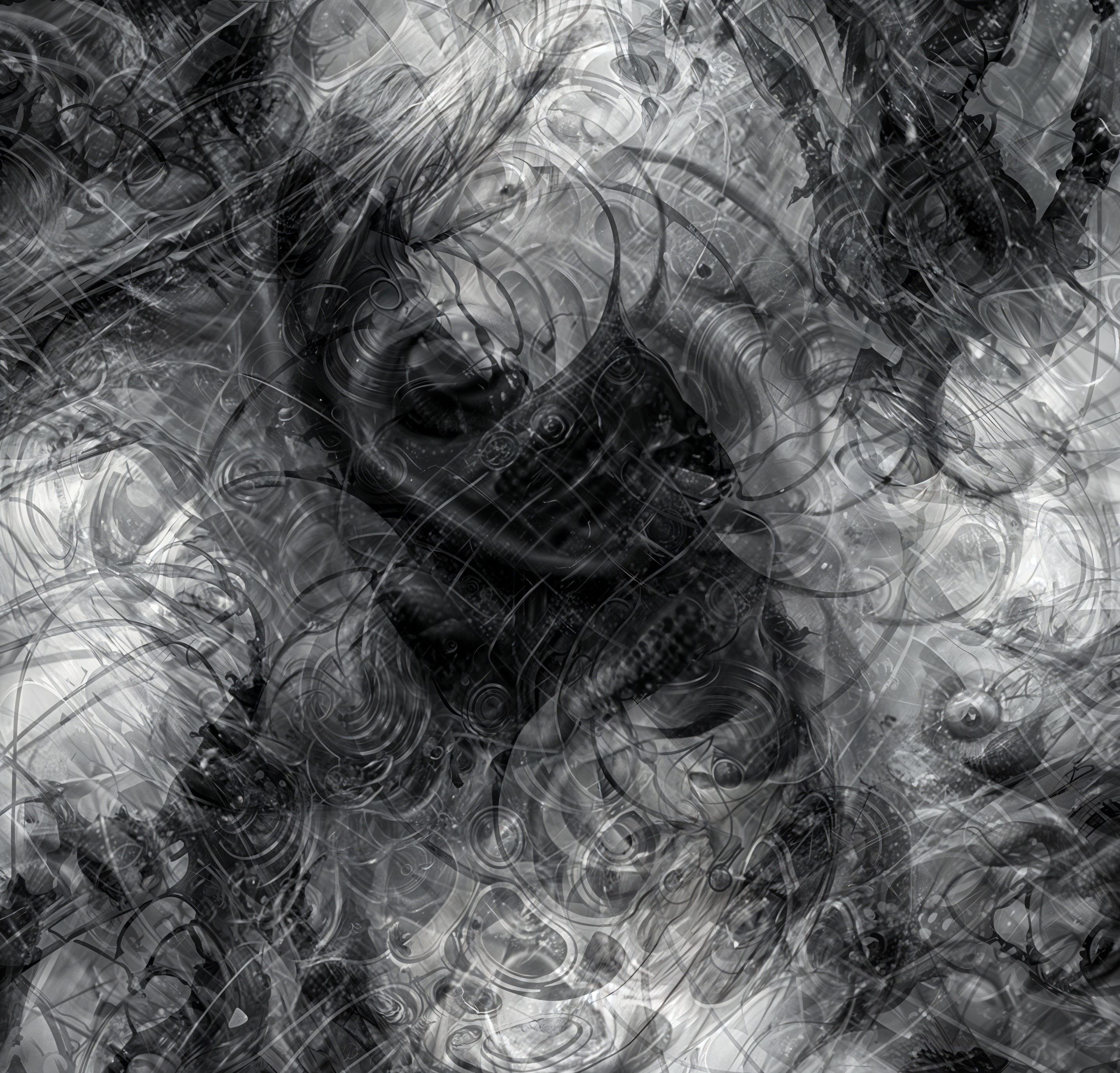 Intricate abstract design with black and gray patterns