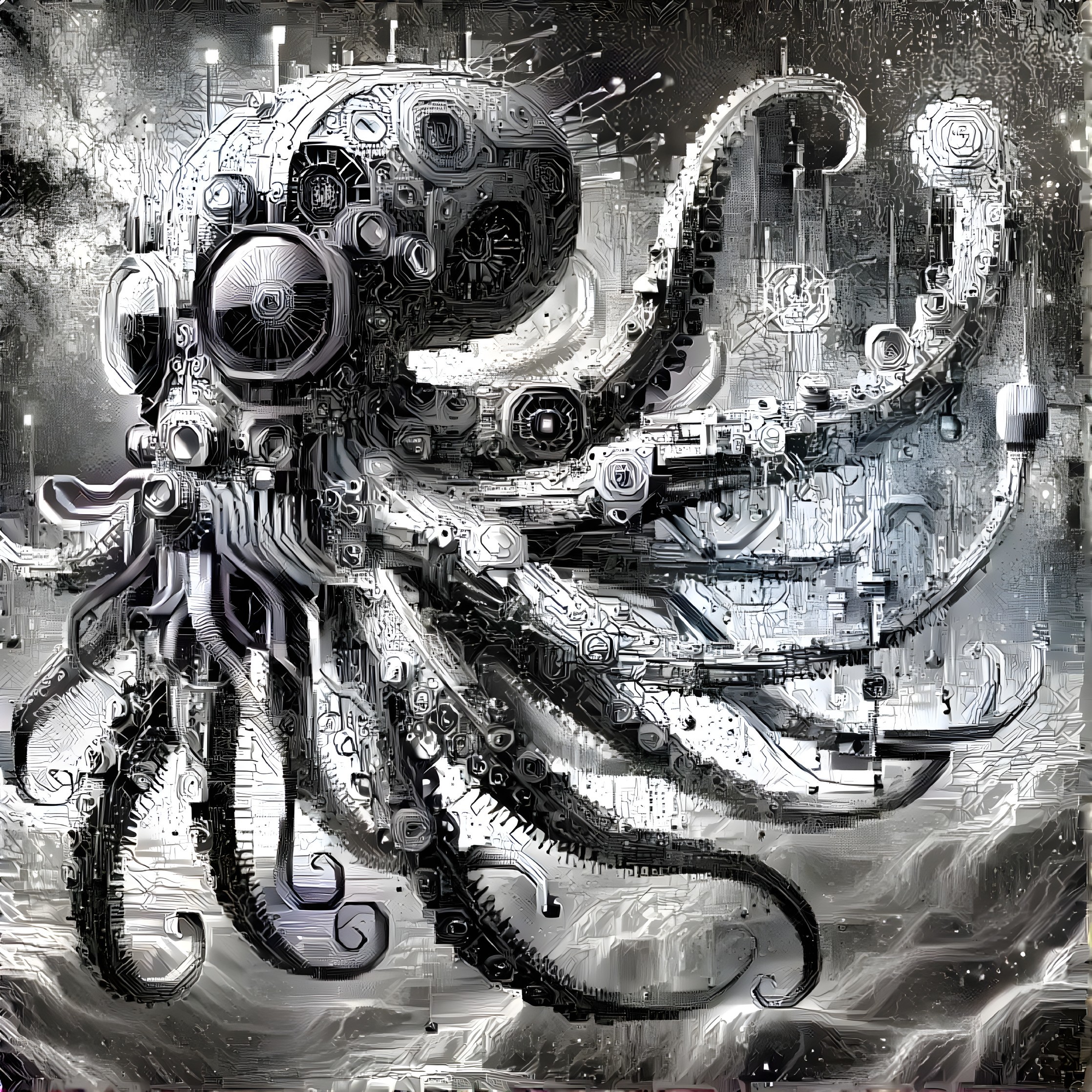Stylized Mechanical Octopus with Circuitry Design