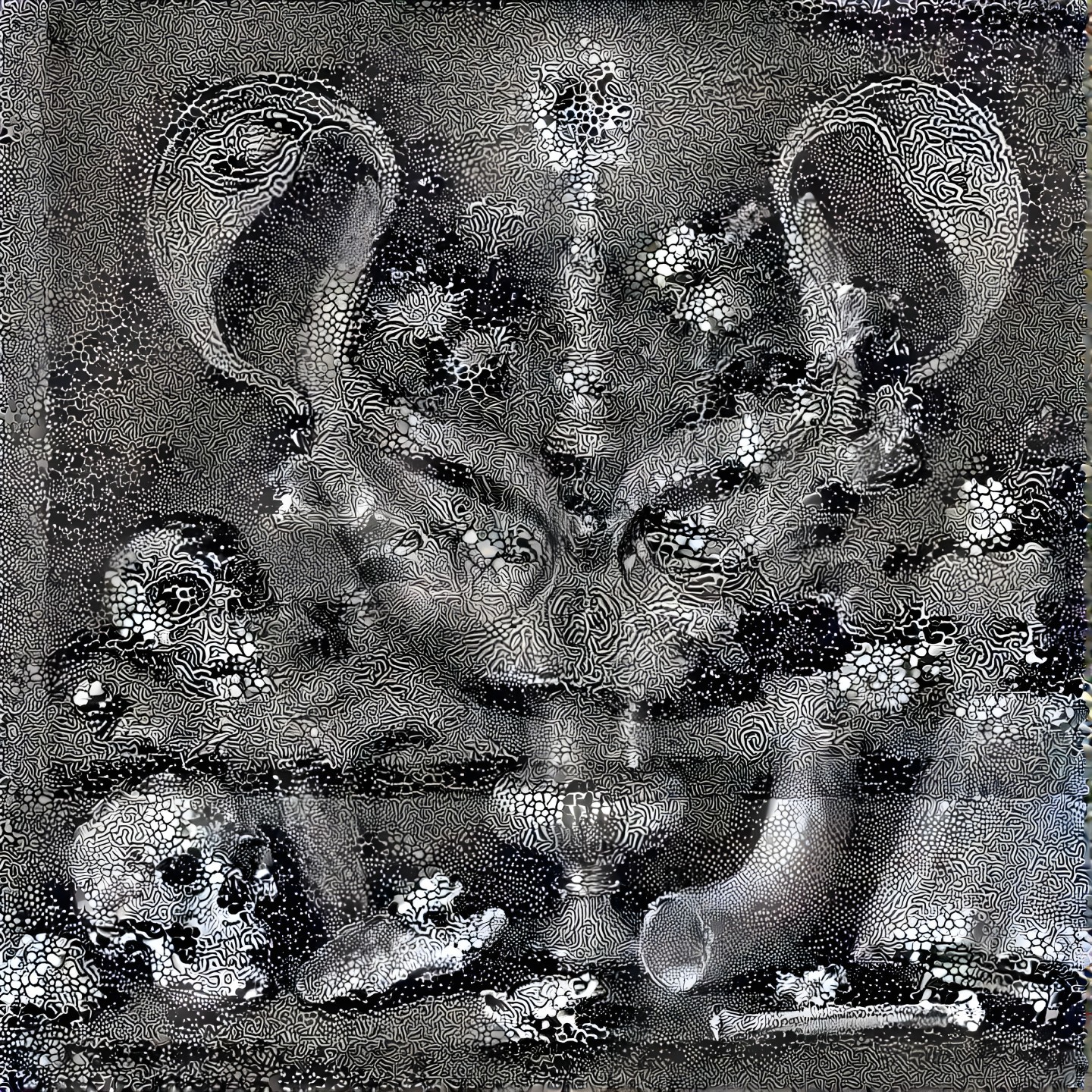 Surreal Black-and-White Abstract Art with Skulls