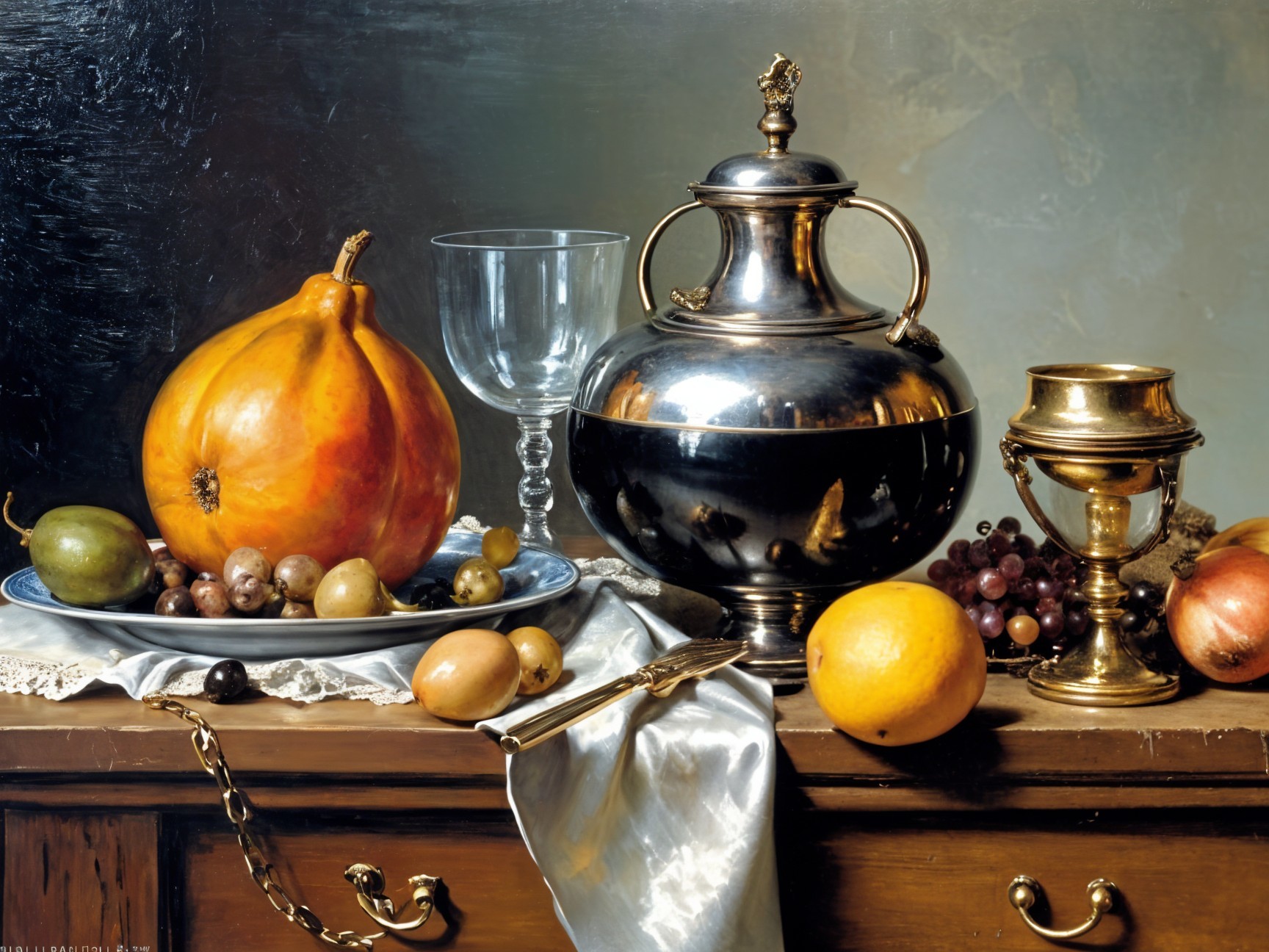 Elegant Still Life with Fruits and Glassware