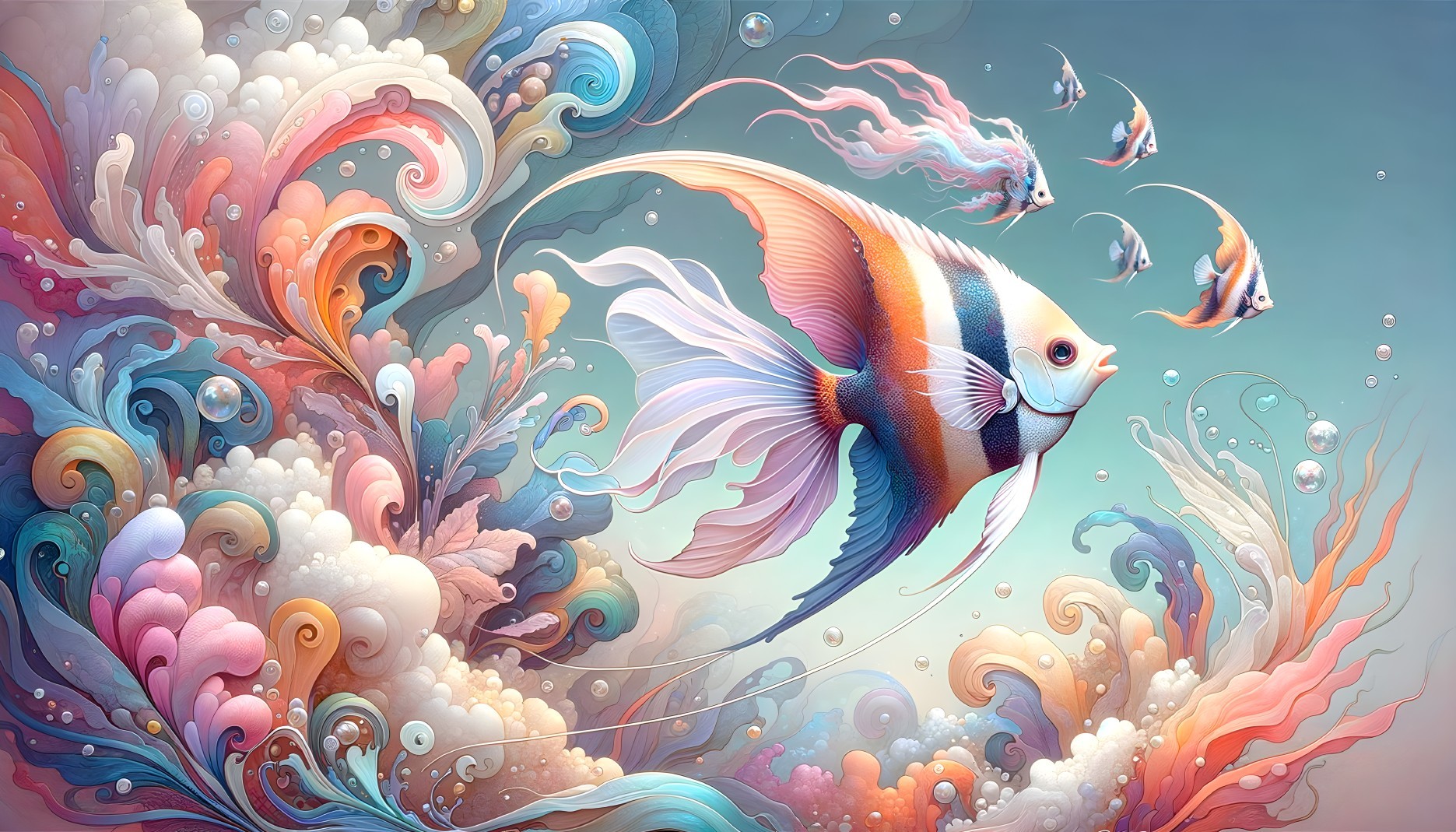 Vibrant Underwater Scene with Stylized Fish and Colors