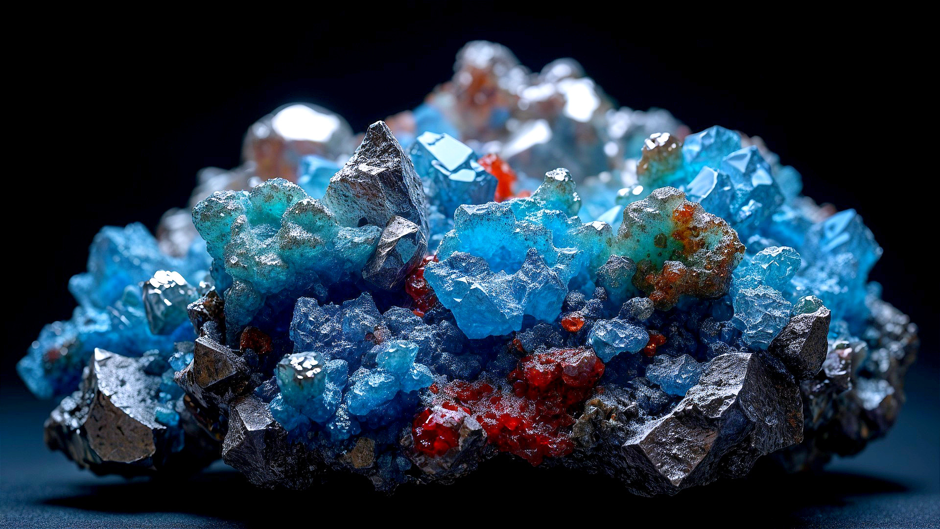 Vibrant Blue and Red Crystal Mineral Formation Details
