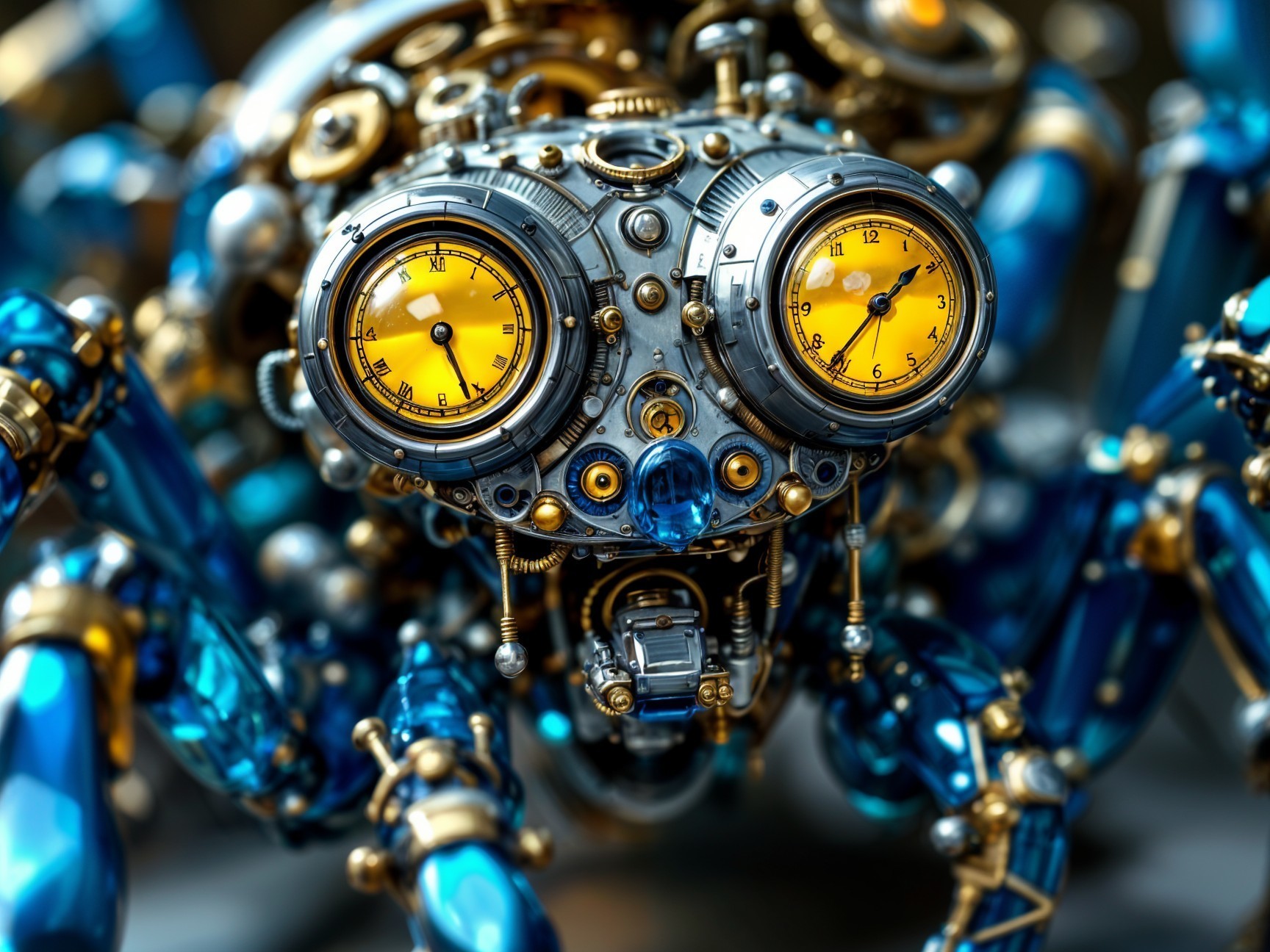 Detailed View of a Steampunk Mechanical Spider Head