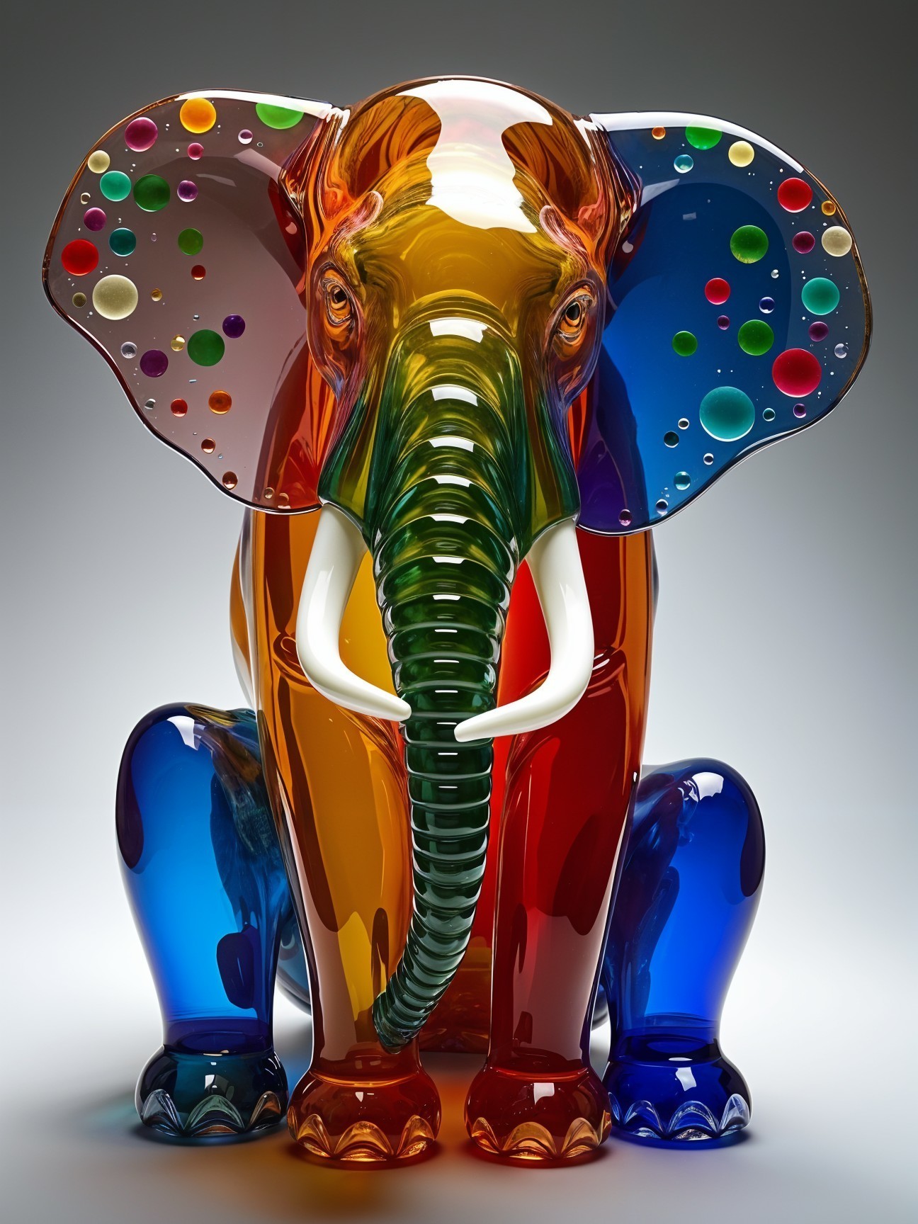 Multicolored Glass Elephant Sculpture with Polka Dots