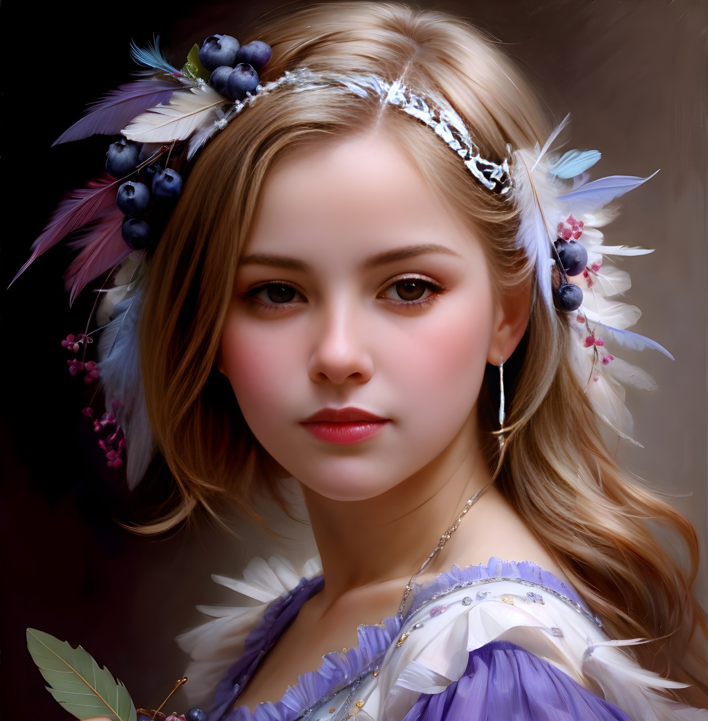 Young girl with floral crown and lavender dress