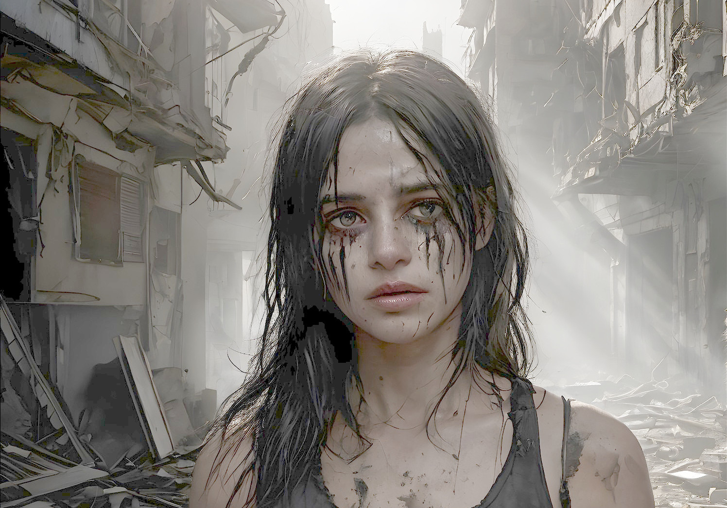 Young Woman in Desolate Urban Landscape of Resilience