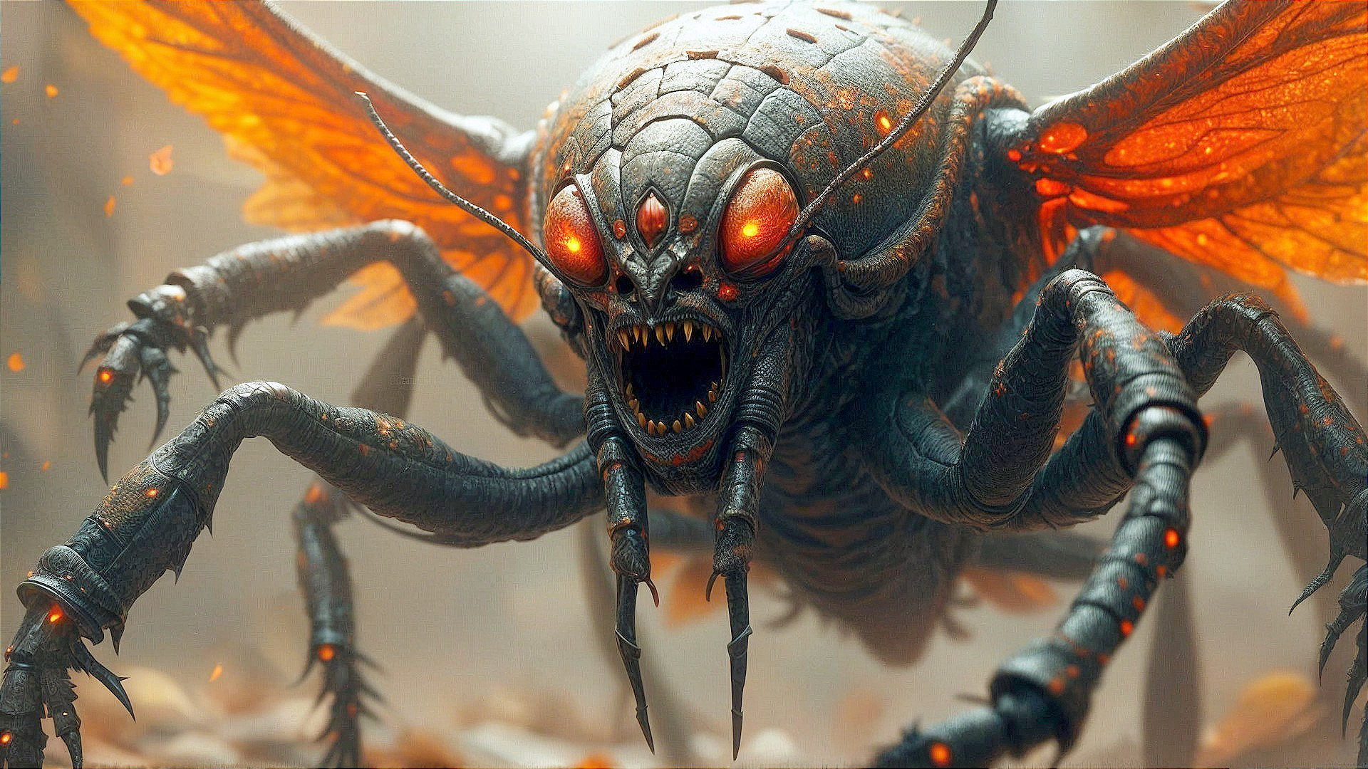Menacing Insect-Like Creature with Armor and Wings