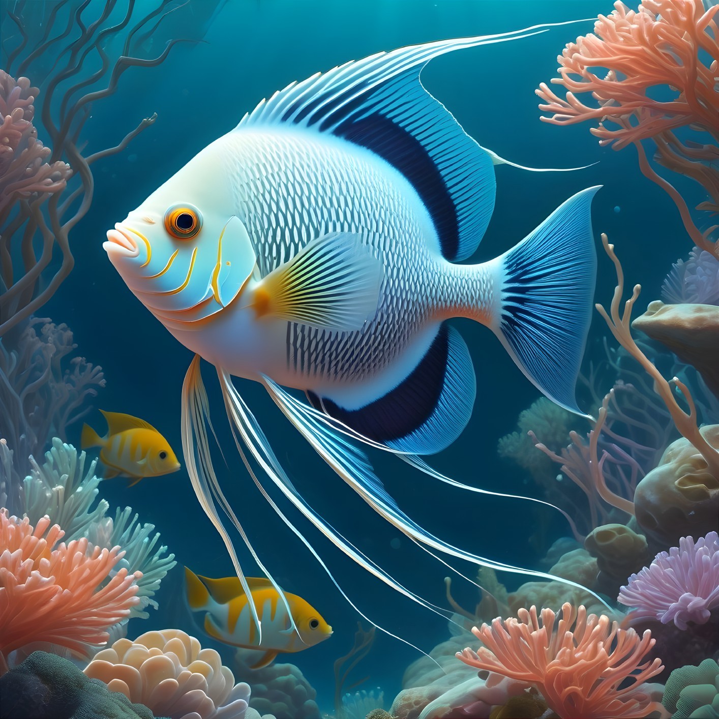 Vibrant Illustration of Striped Fish in Coral Reef