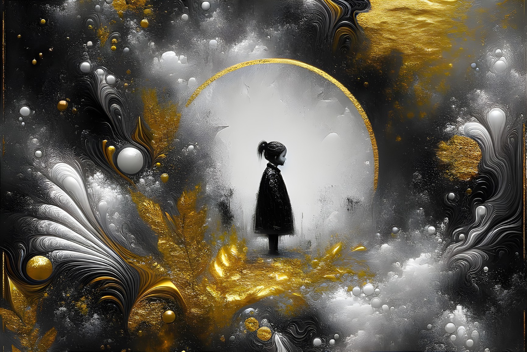 Silhouetted Girl in Abstract Ethereal Landscape