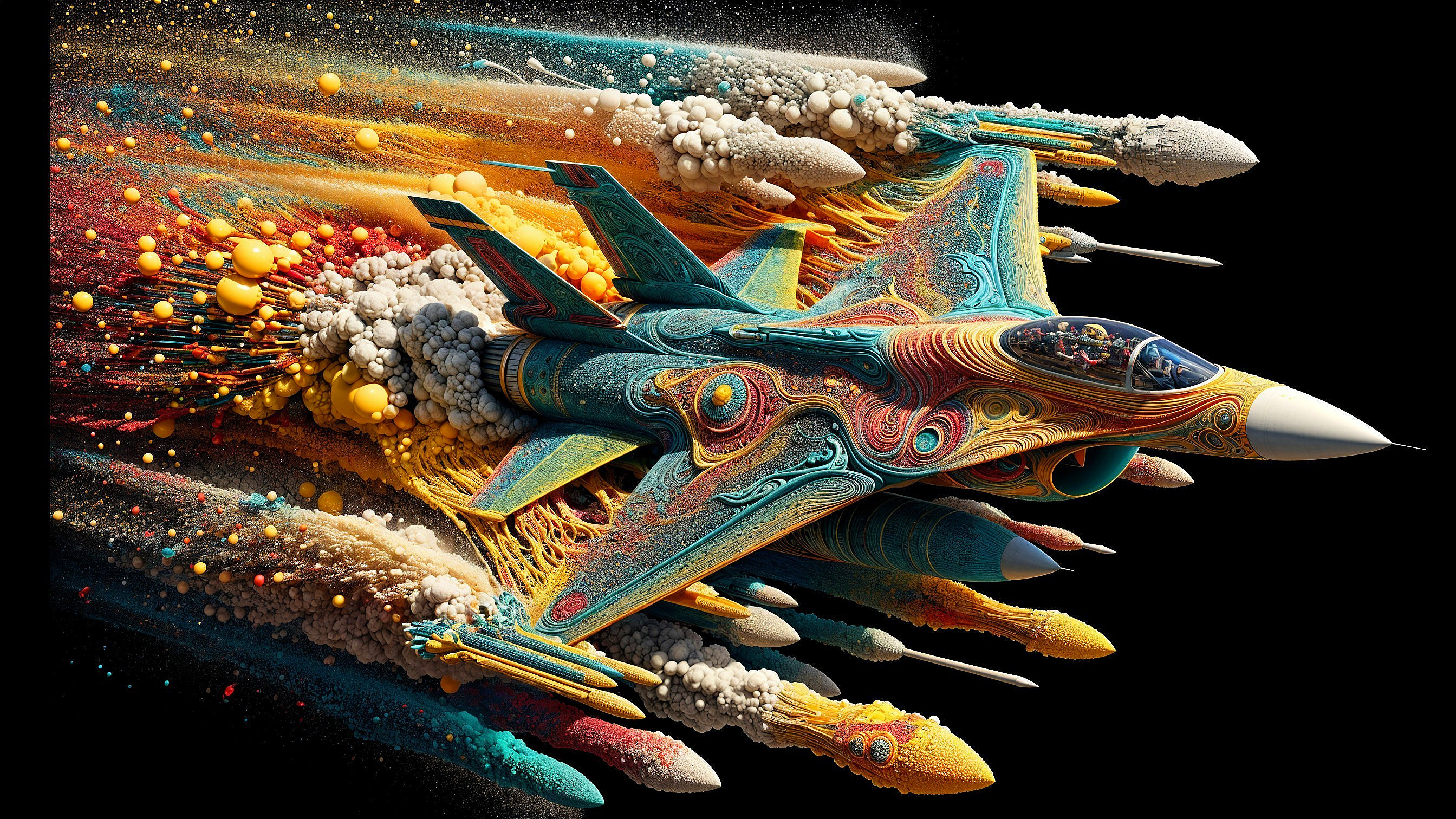 Vibrant Abstract Fighter Jet with Colorful Patterns