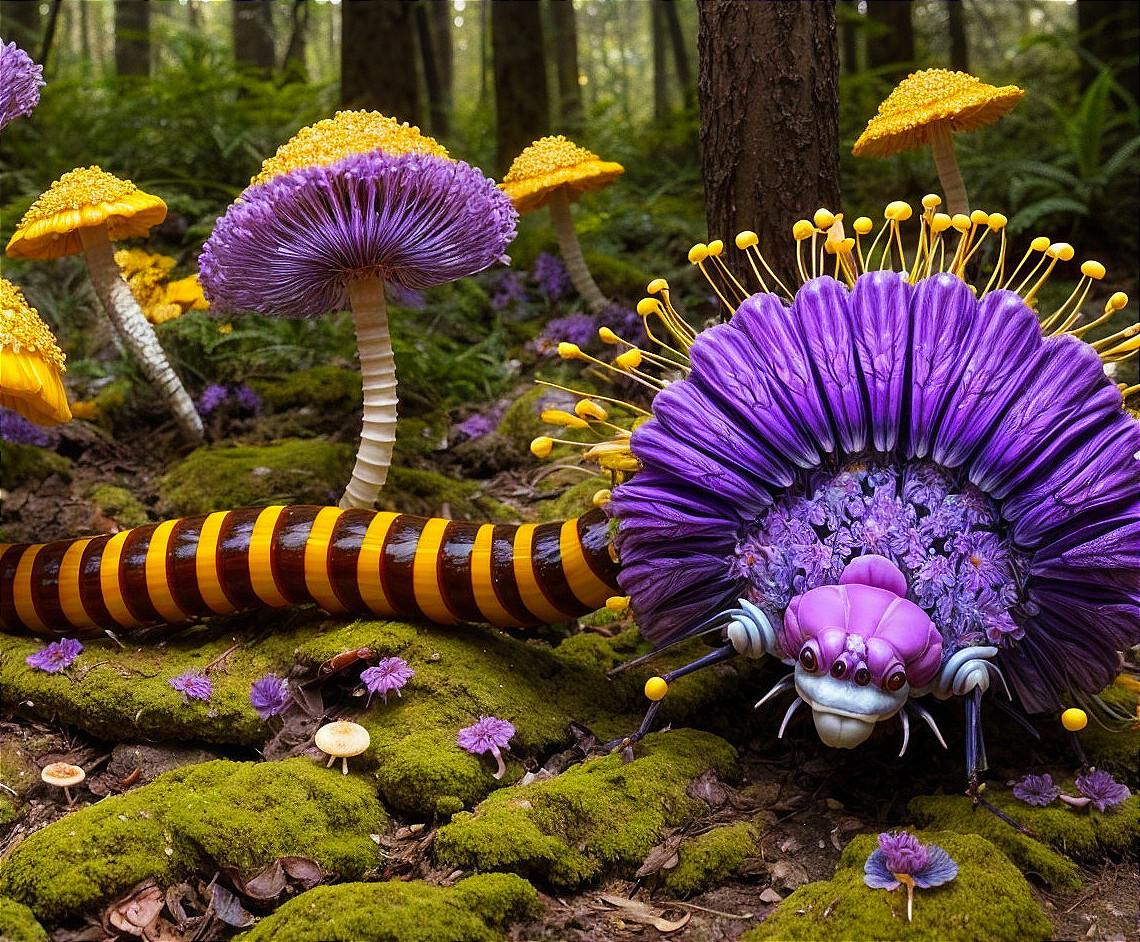 Colorful Whimsical Creature in Vibrant Forest Setting