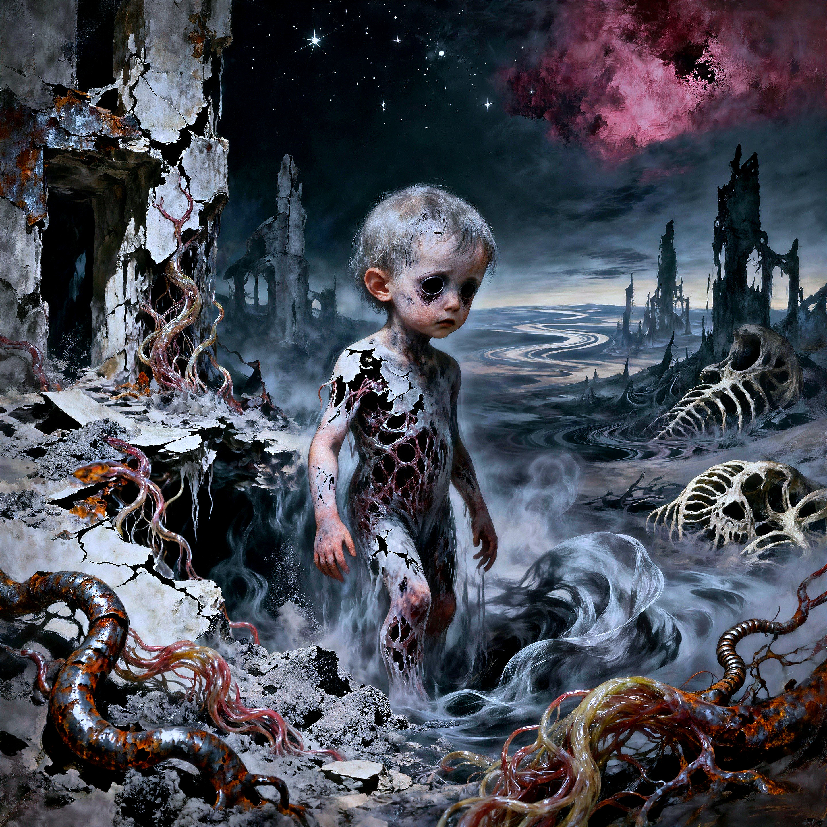 Creepy Zombie Child in Post-Apocalyptic Landscape
