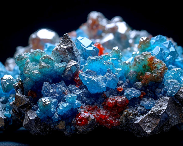Vibrant Blue and Red Crystal Mineral Formation Details