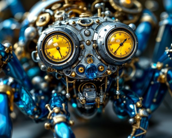 Detailed View of a Steampunk Mechanical Spider Head