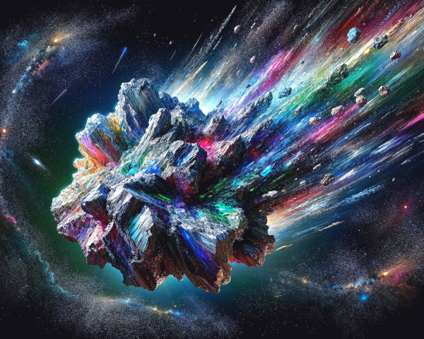 Colorful Asteroid in a Vibrant Cosmic Scene