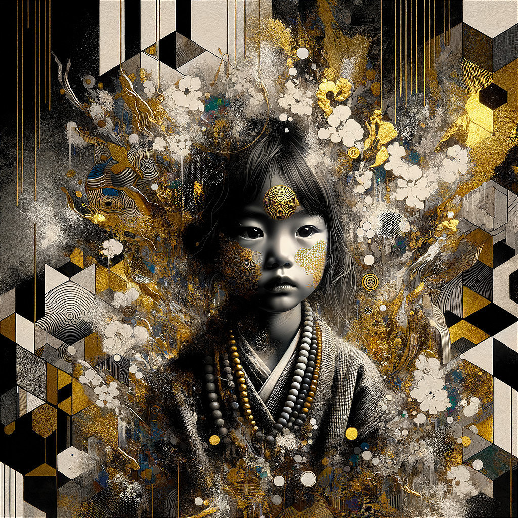 Portrait of a Child with Gold and Black Patterns