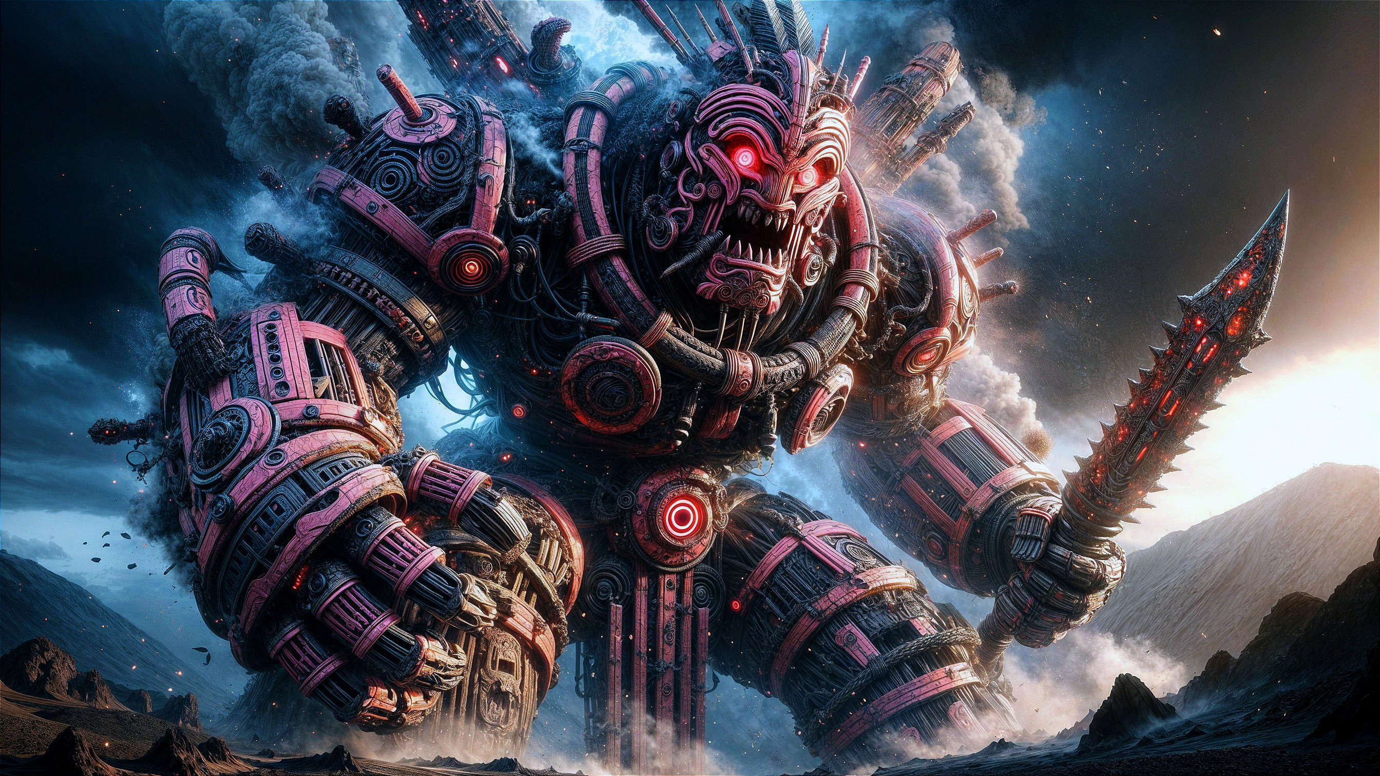 Colossal Robot in a Desolate Apocalyptic Landscape